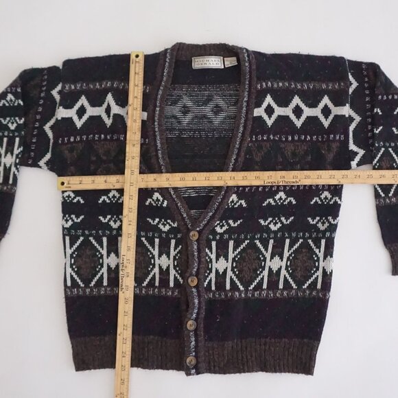 Vintage Michael Gerald Brown Fair Isle Knit Cardigan Cabincore Grandmacore M - Picture 3 of 10